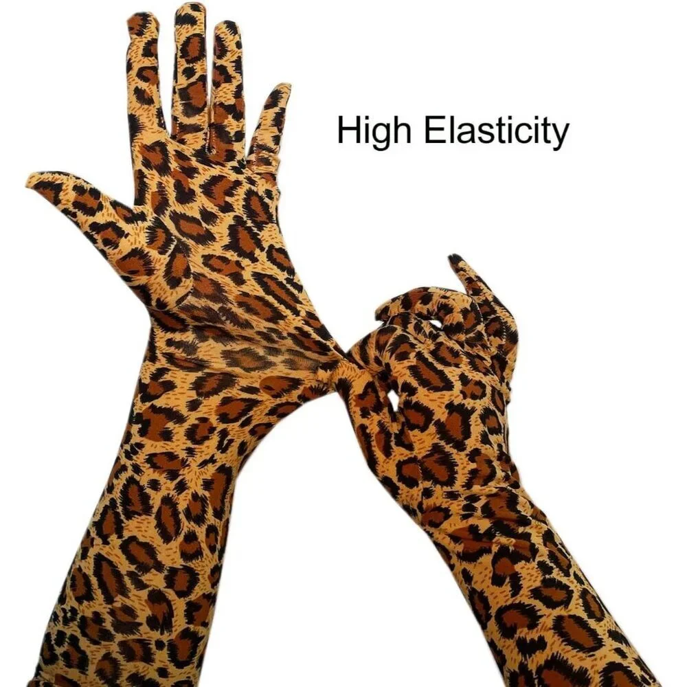 Women's Classic Satin Leopard Above Elbow Gloves Stretchy Soft Cosplay Costume